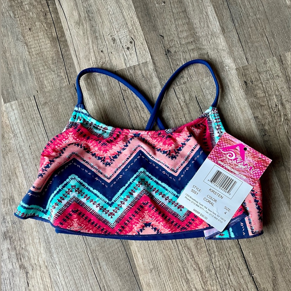 Girls Flounce bikini top, size 4 Kanu Surf